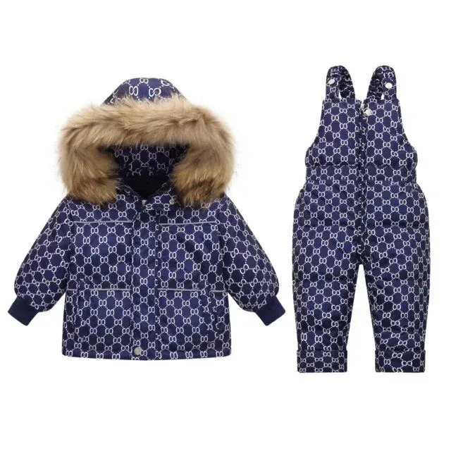 Cozy Geometric Duck Down Winter Jacket & Costume Set for Kids
