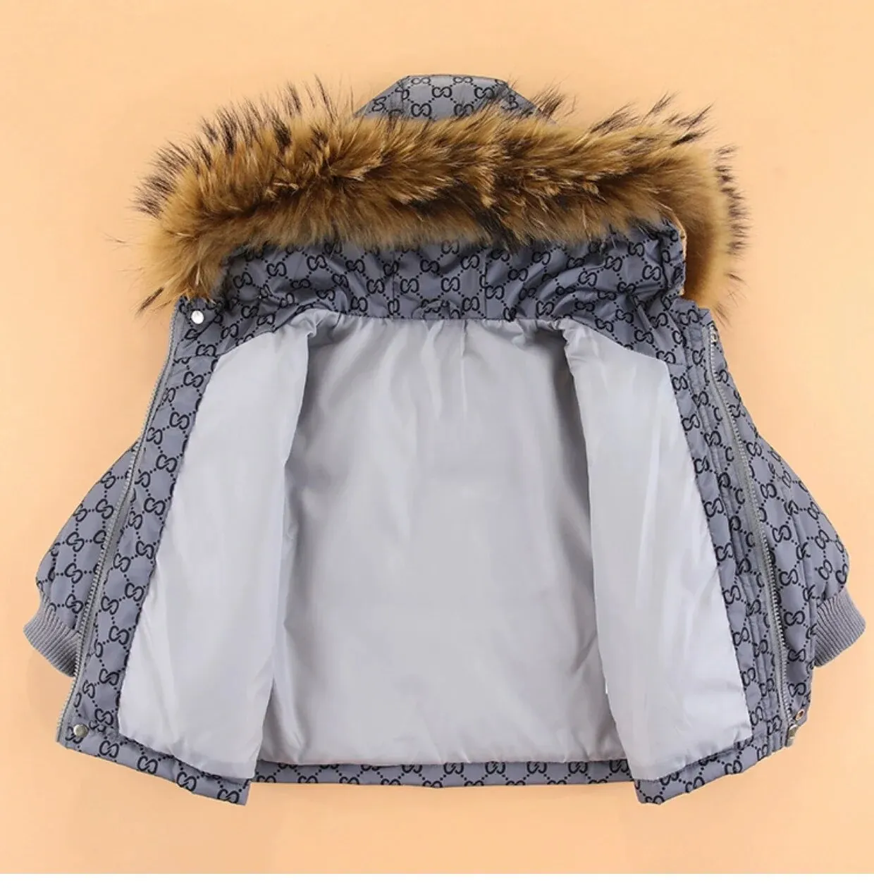 Cozy Geometric Duck Down Winter Jacket & Costume Set for Kids