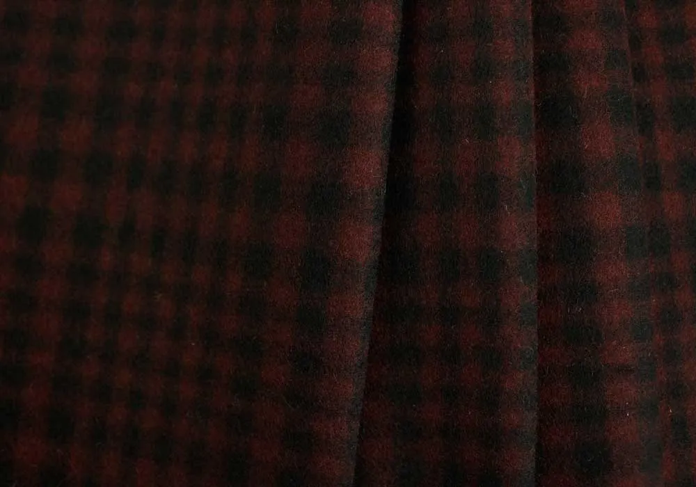 Designer Black & Red Checked Wool Melton Coating (Made in Italy)