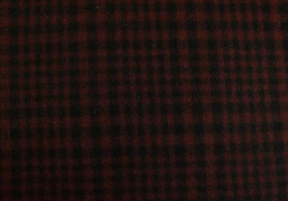 Designer Black & Red Checked Wool Melton Coating (Made in Italy)