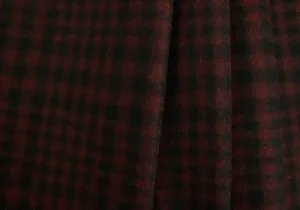 Designer Black & Red Checked Wool Melton Coating (Made in Italy)