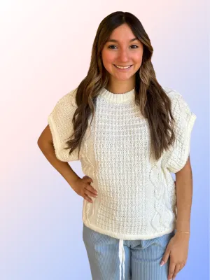 ELAN SHORT SLEEVE CROP SWEATER CREAM