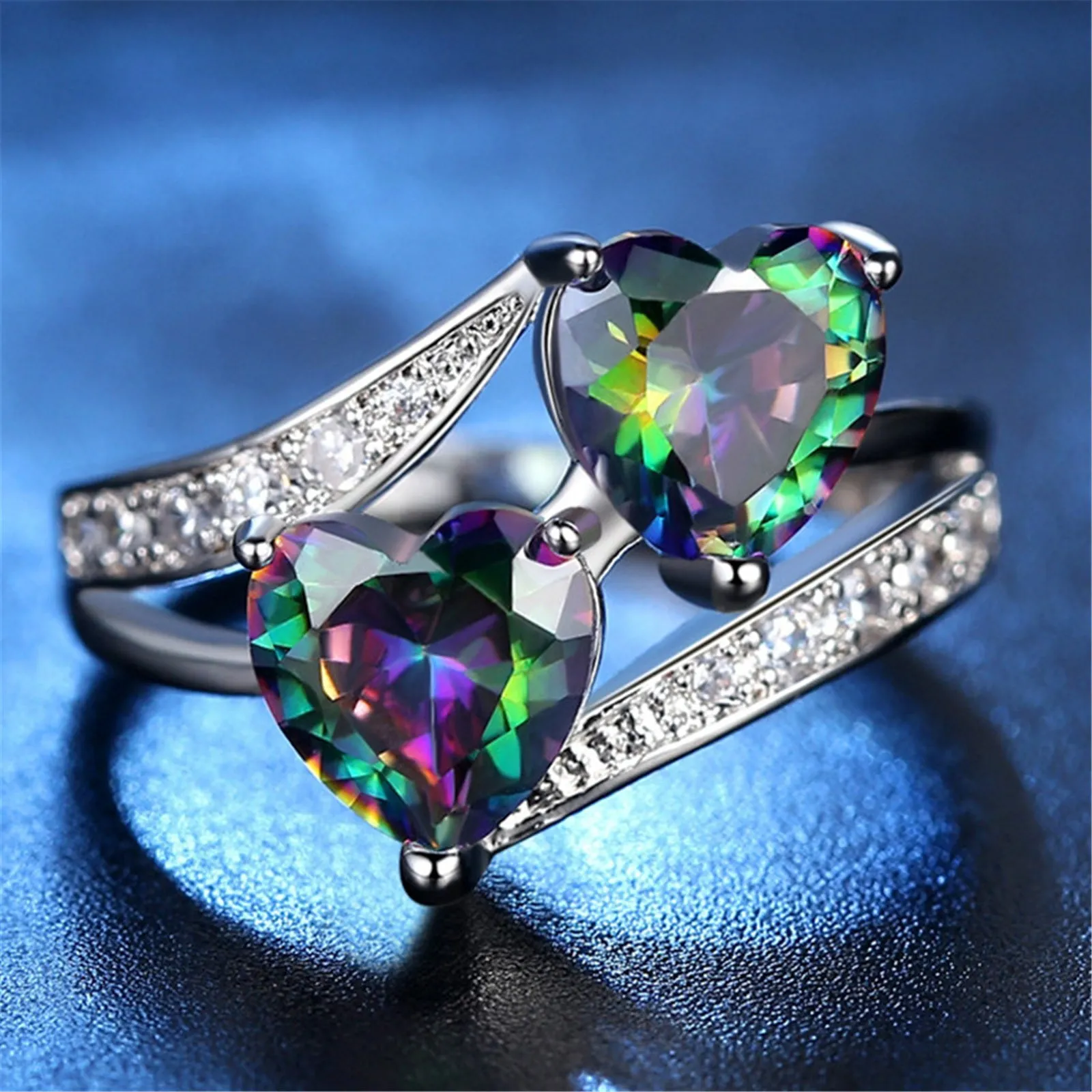 Fashion Creative Colorful Zircon Heart Shape Women's Ring Valentine's Day Gift