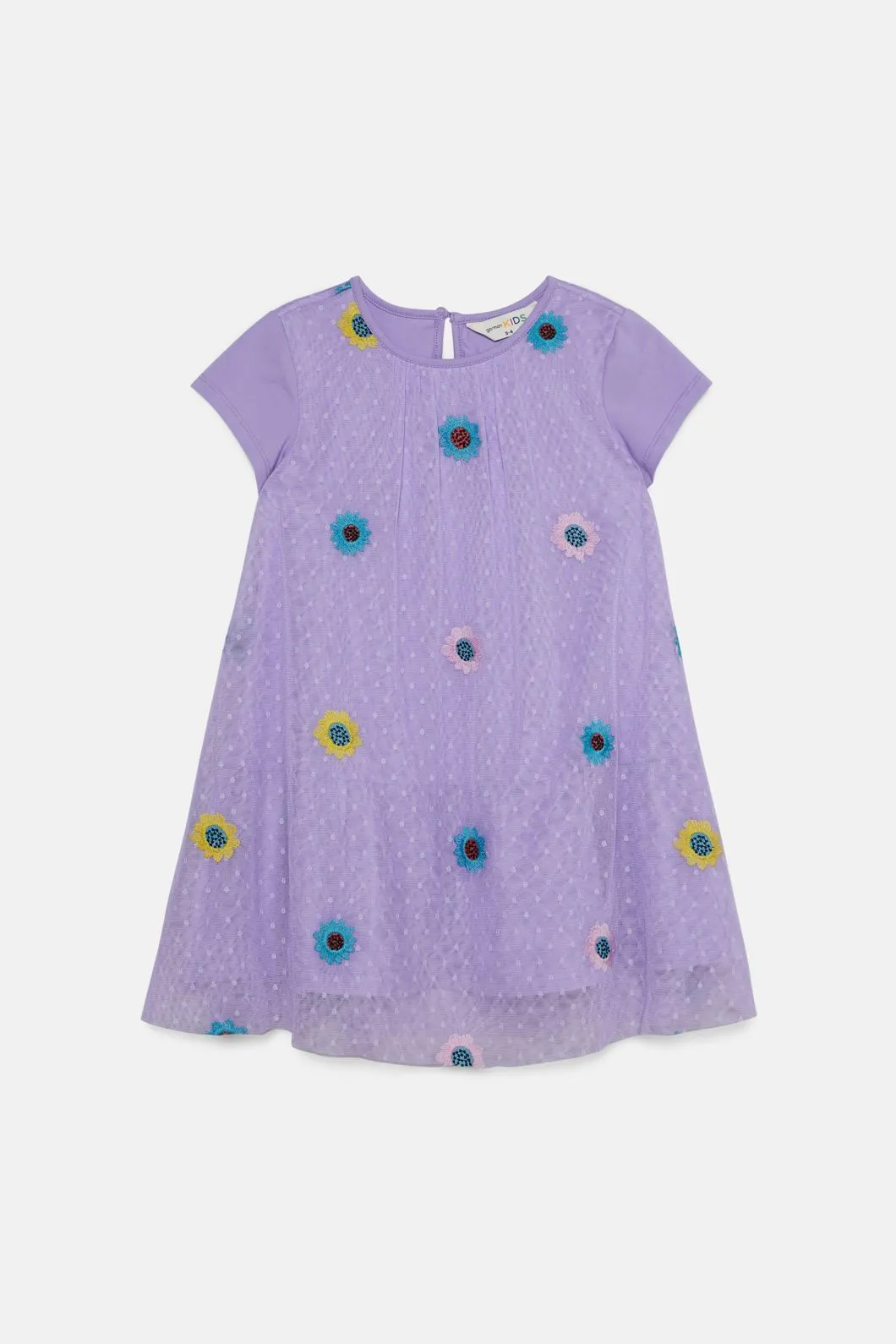 Flower Cup Emb Kids Mesh Dress