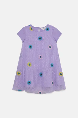 Flower Cup Emb Kids Mesh Dress