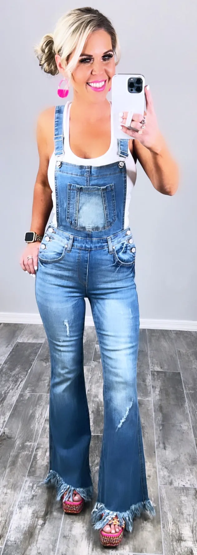 Fringe Bottom Light Wash Overalls