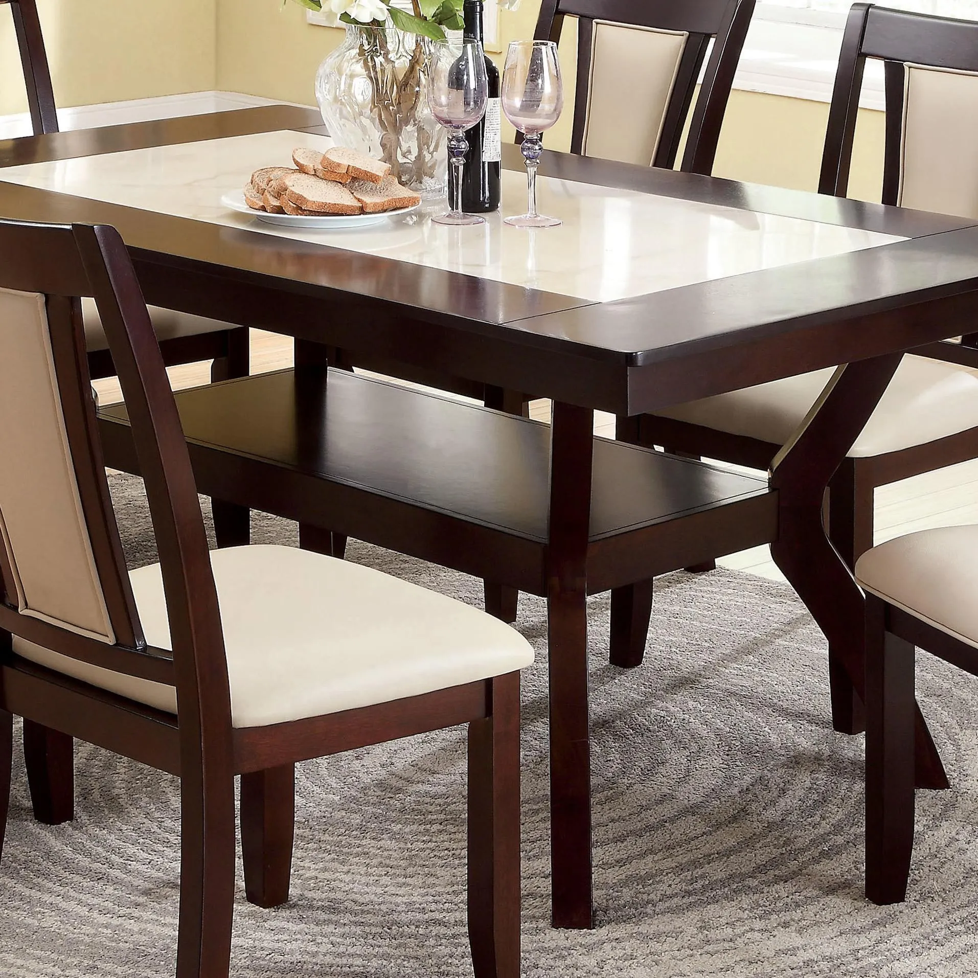 Furniture of America Brent Dining Table with Faux Marble Top CM3984T