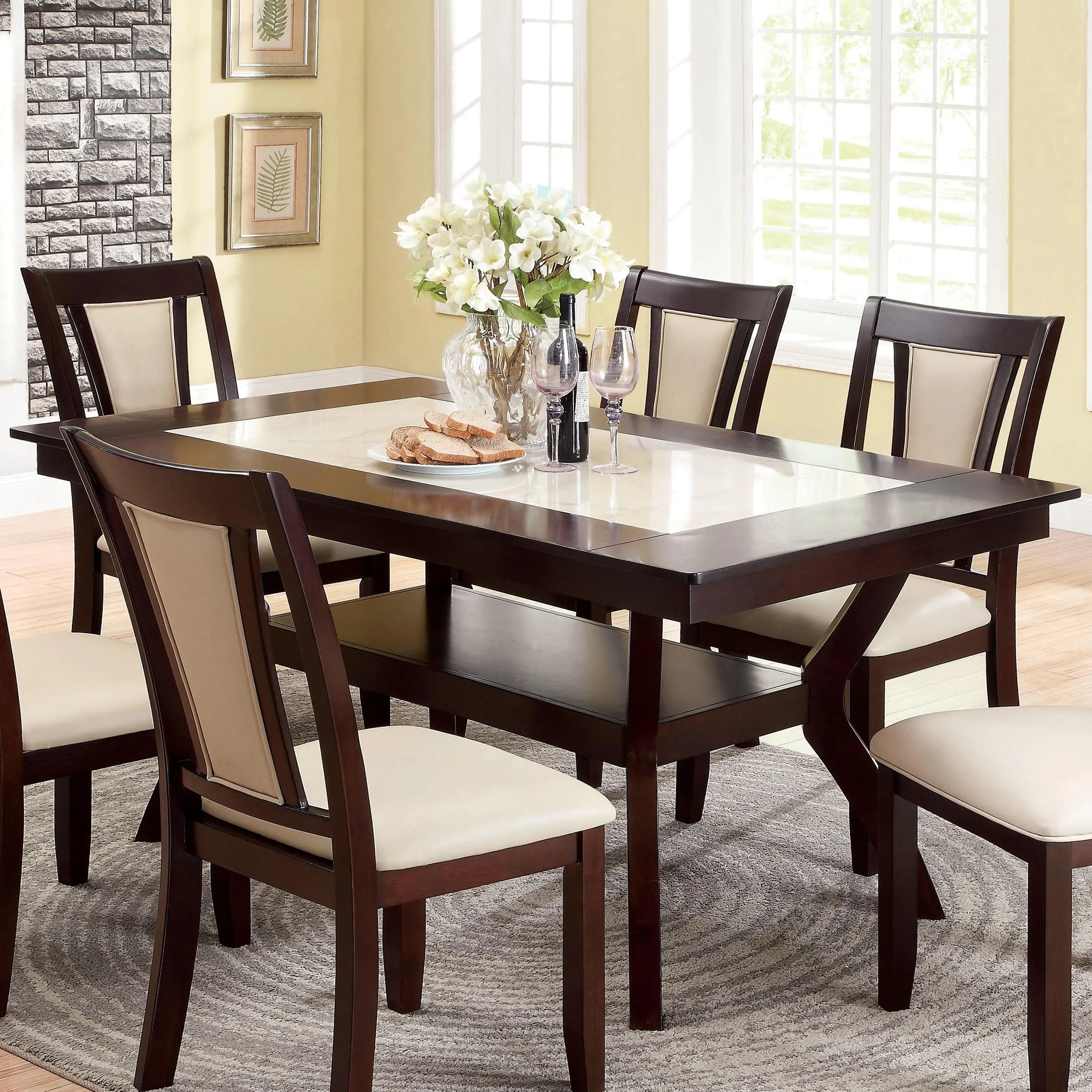 Furniture of America Brent Dining Table with Faux Marble Top CM3984T