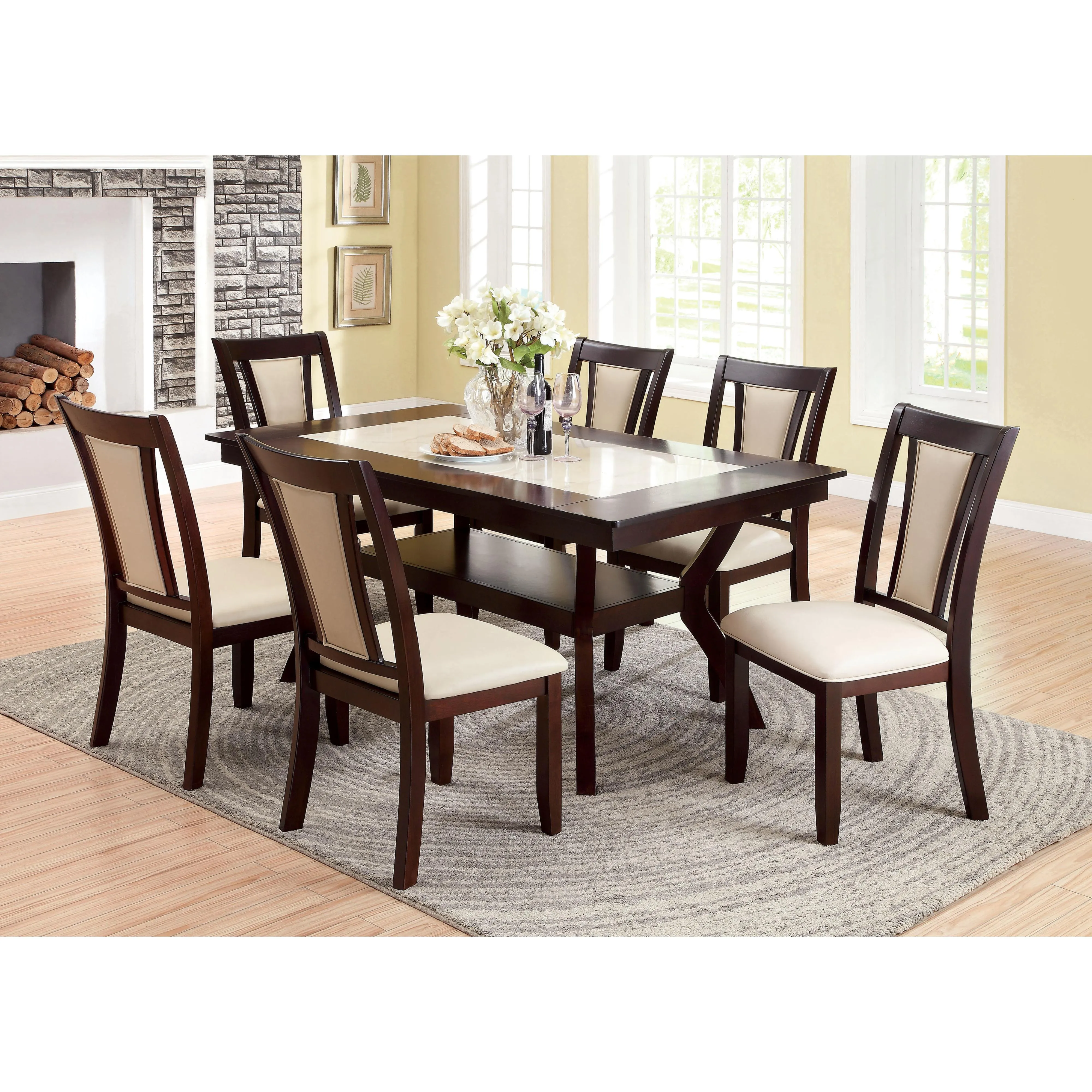 Furniture of America Brent Dining Table with Faux Marble Top CM3984T