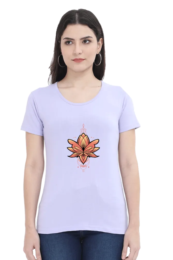 Geometric Lotus Printed Scoop Neck T-shirt for women