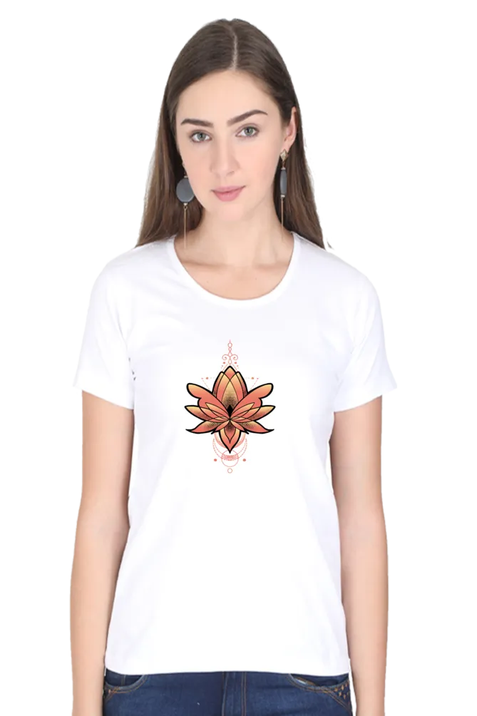 Geometric Lotus Printed Scoop Neck T-shirt for women