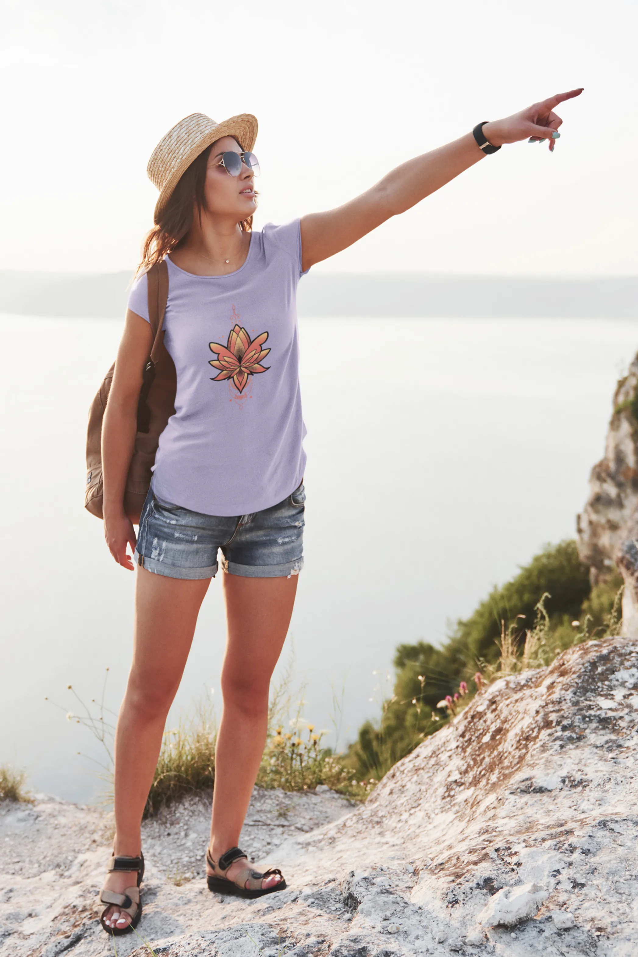 Geometric Lotus Printed Scoop Neck T-shirt for women