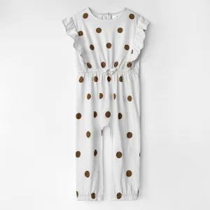 Girls Fashion All Over Polka Dots Printed Soft Cotton Frill Jumpsuit 246