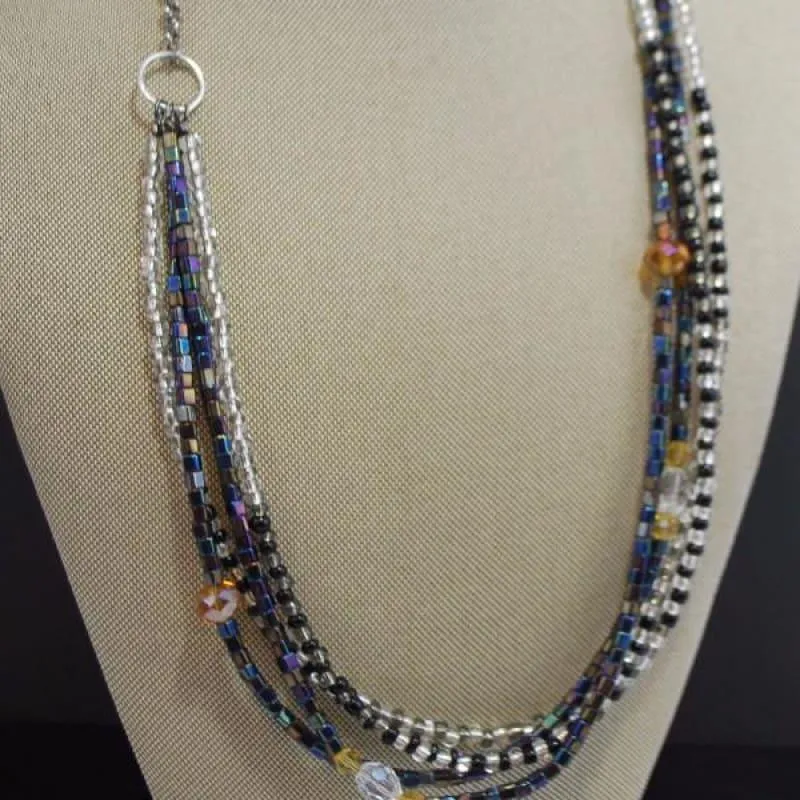 Gunmental Metallic Crystal Women's Boho Necklace