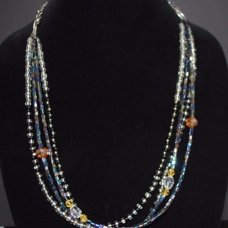 Gunmental Metallic Crystal Women's Boho Necklace