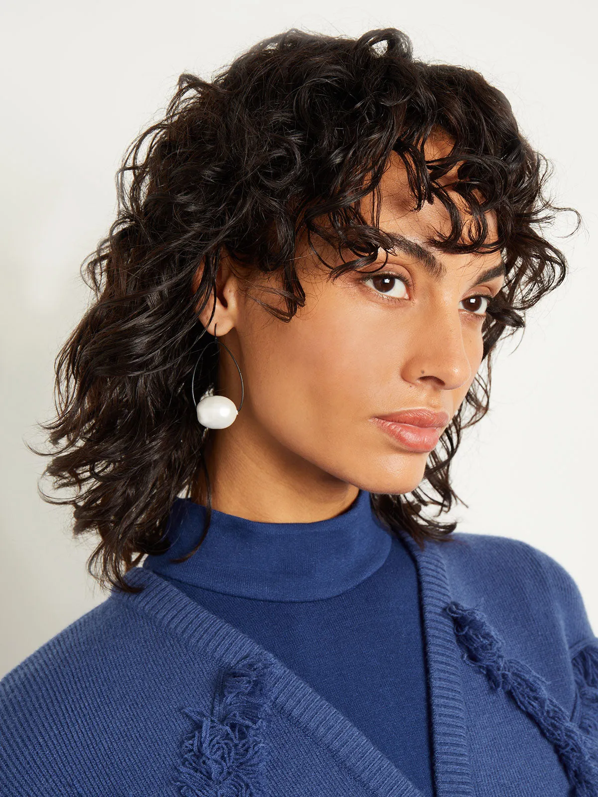 Handmade Matte Black Cotton Pearl Drop Earrings