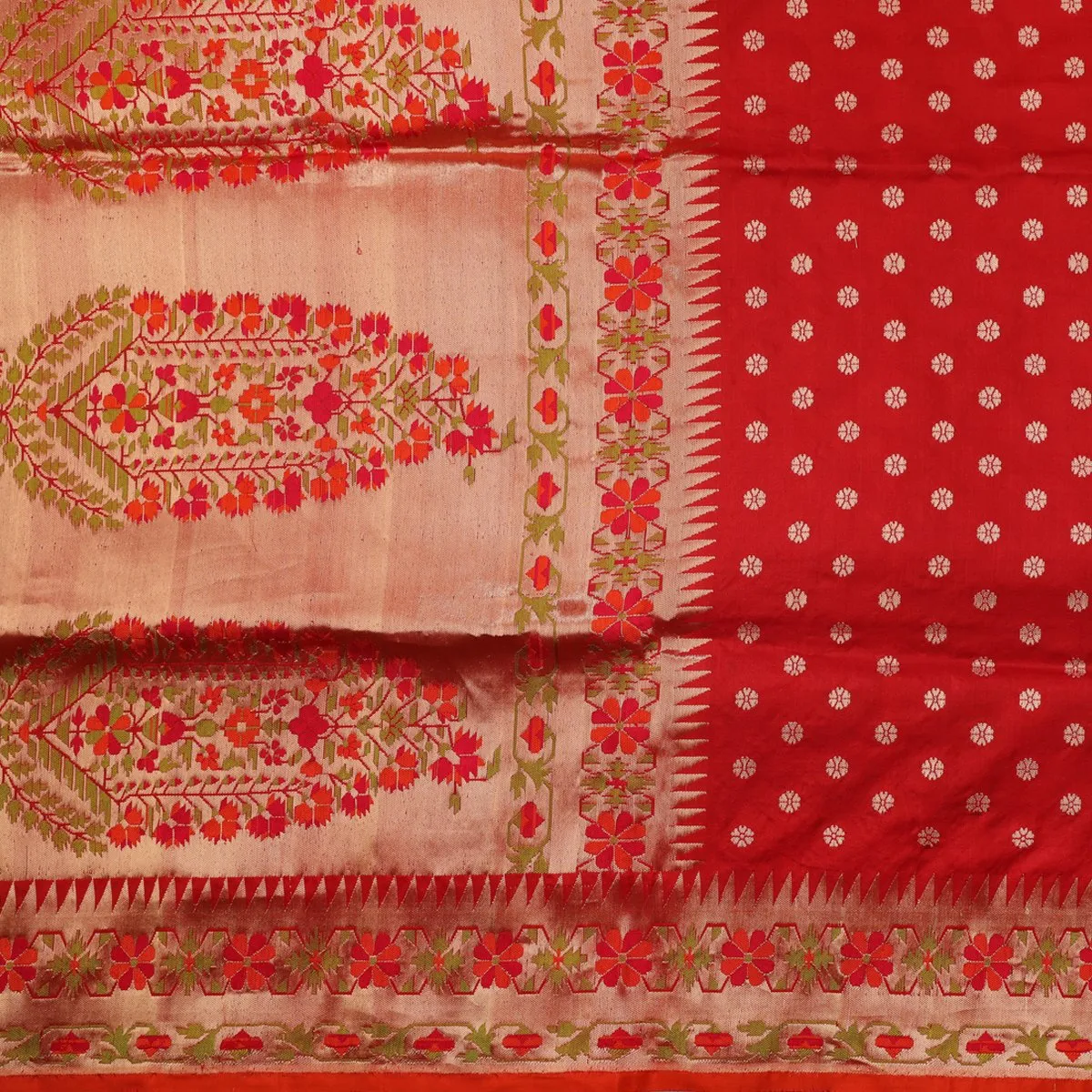 Handwoven Chilli Red Paithani Silk Sari - WIISDT1612 001