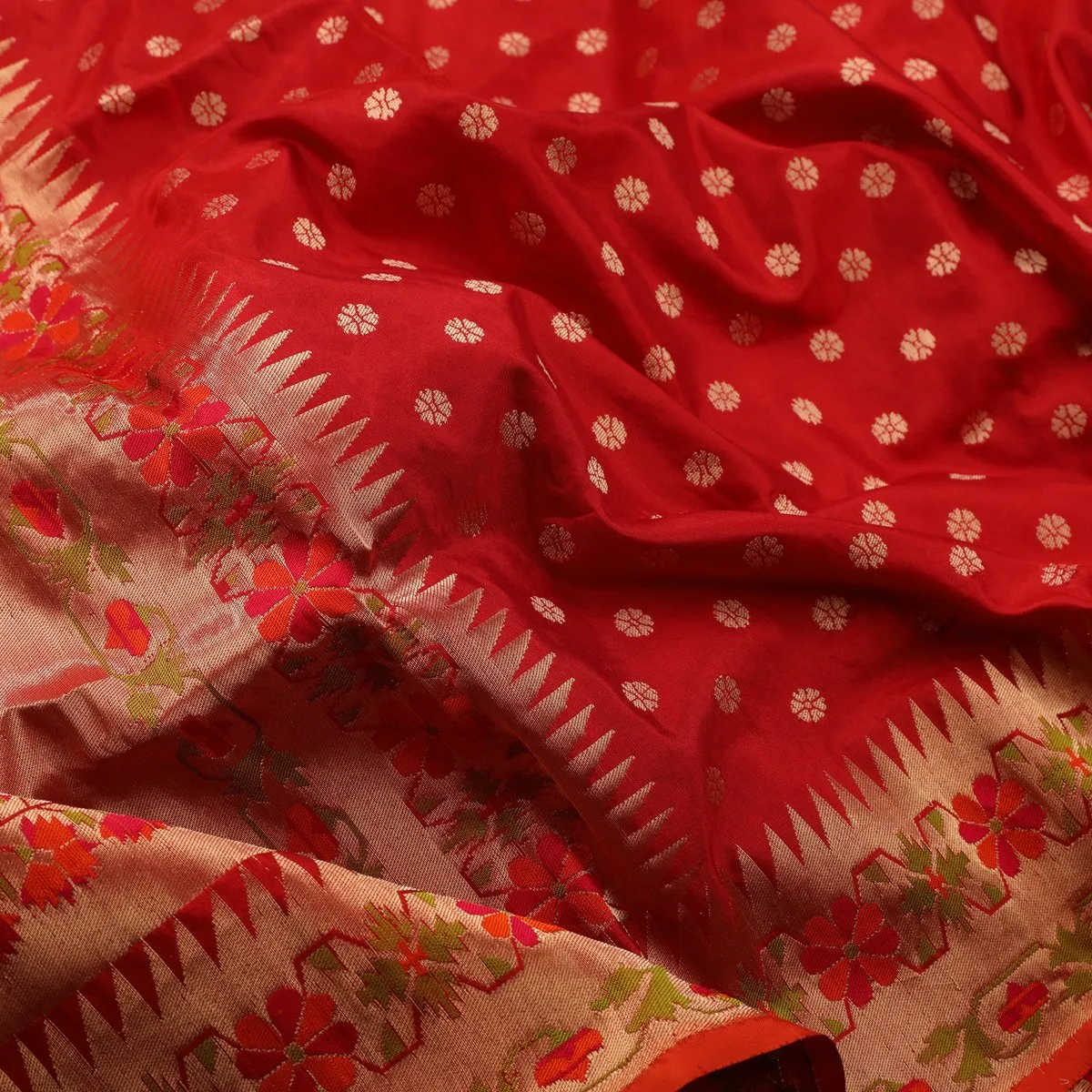 Handwoven Chilli Red Paithani Silk Sari - WIISDT1612 001