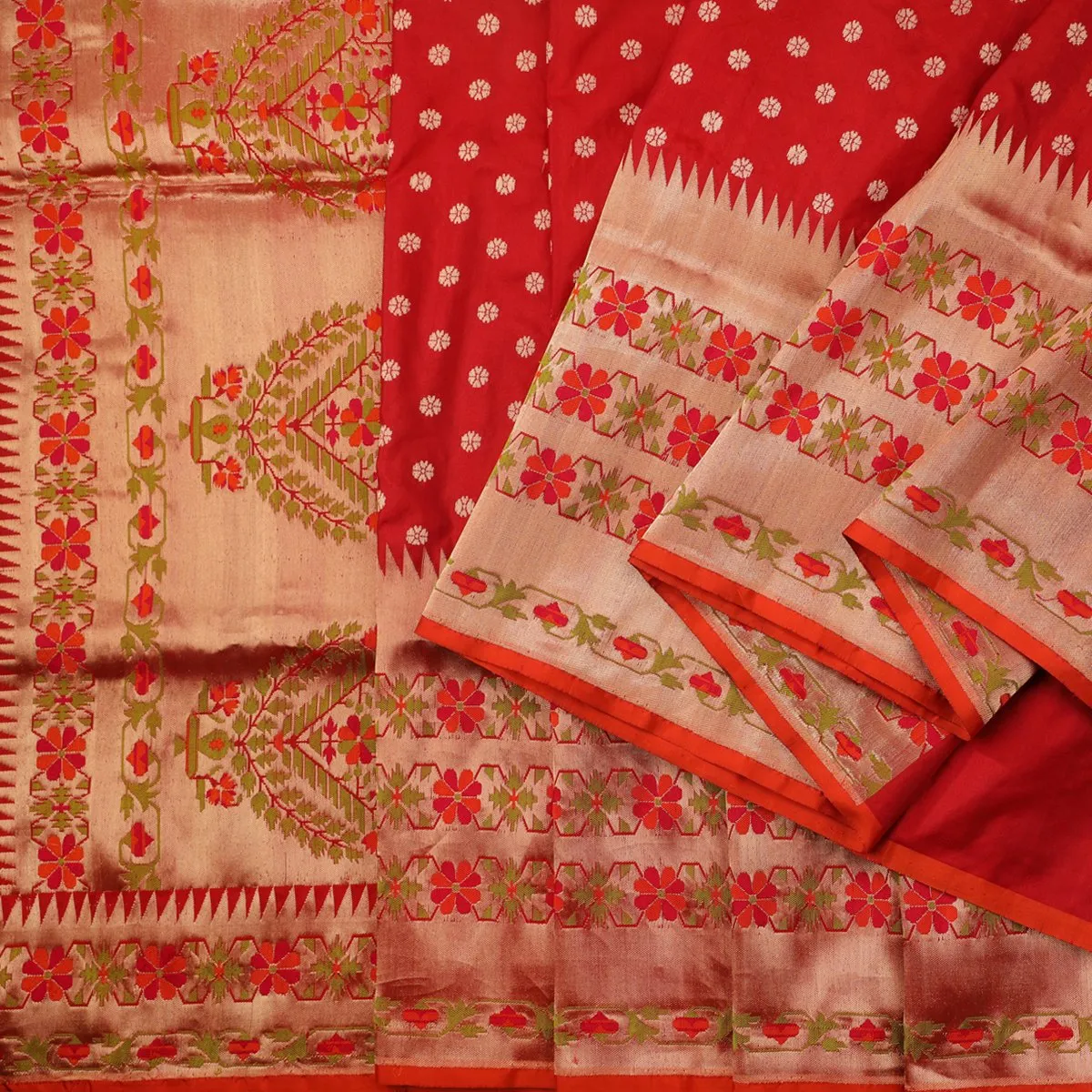 Handwoven Chilli Red Paithani Silk Sari - WIISDT1612 001