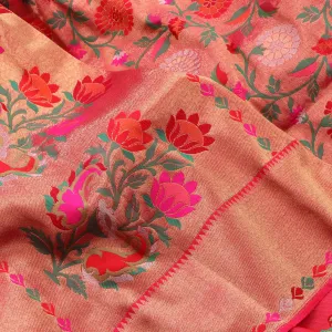 Handwoven Chilli Red Paithani Silk Sari - WIISHNIKARIDNAM0081