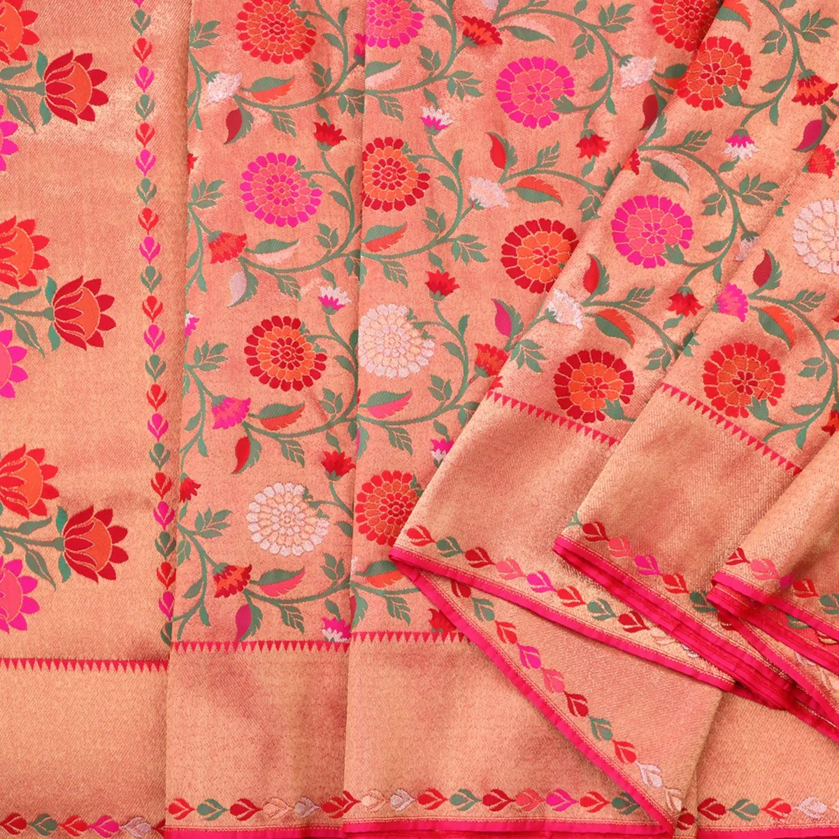 Handwoven Chilli Red Paithani Silk Sari - WIISHNIKARIDNAM0081