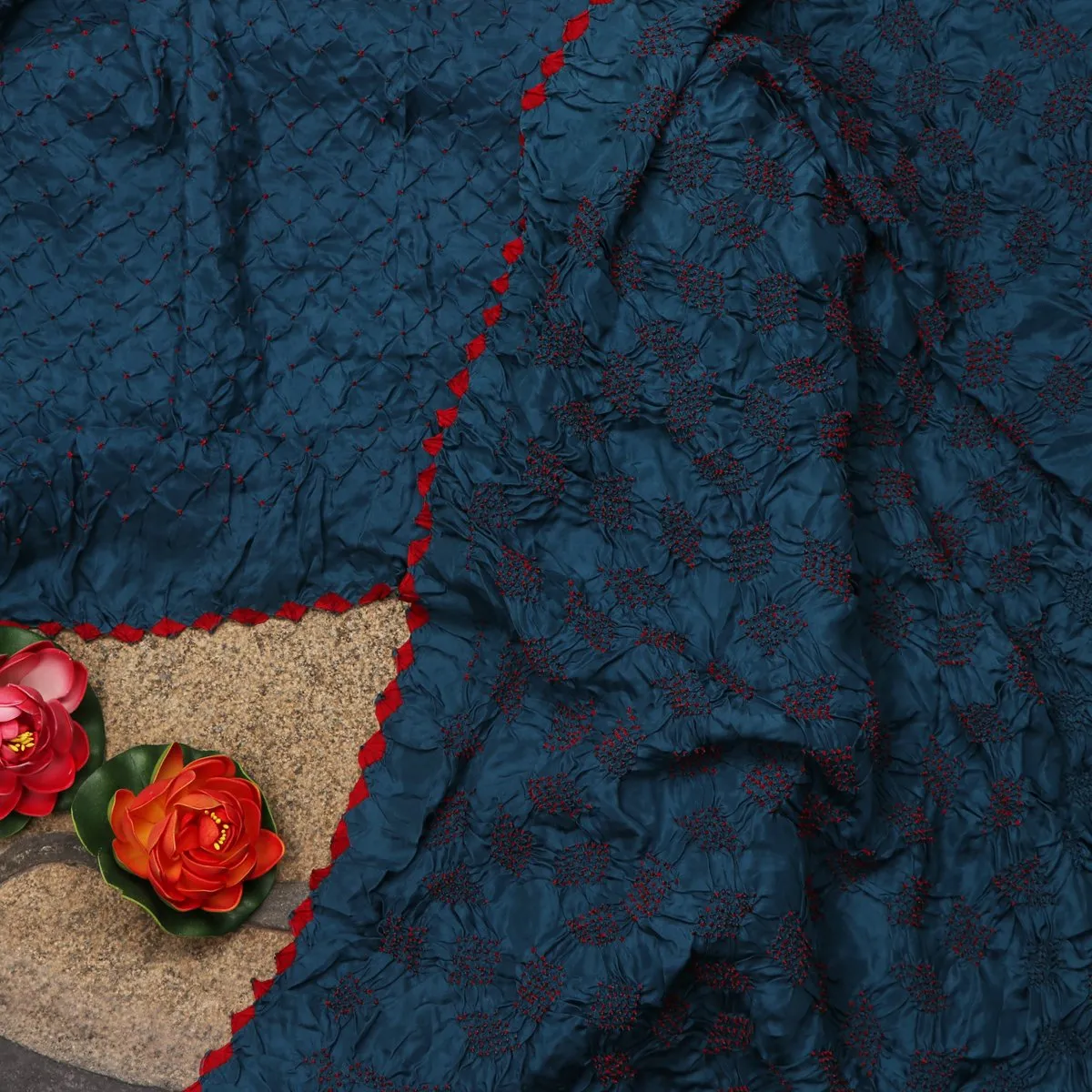 Handwoven Navy Blue Bandhani Habutai Silk Sari - WIIAJB268 121(4)