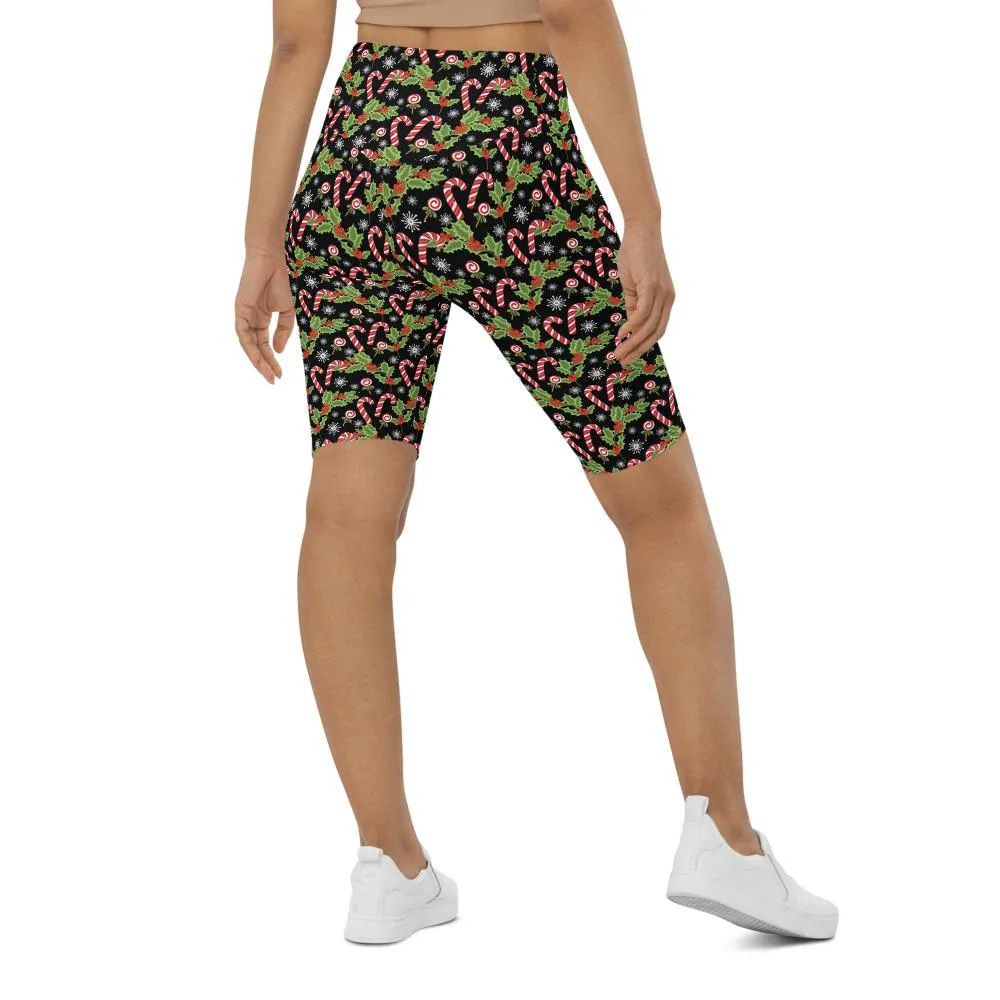 Holly Leaves with Berries Bike Shorts