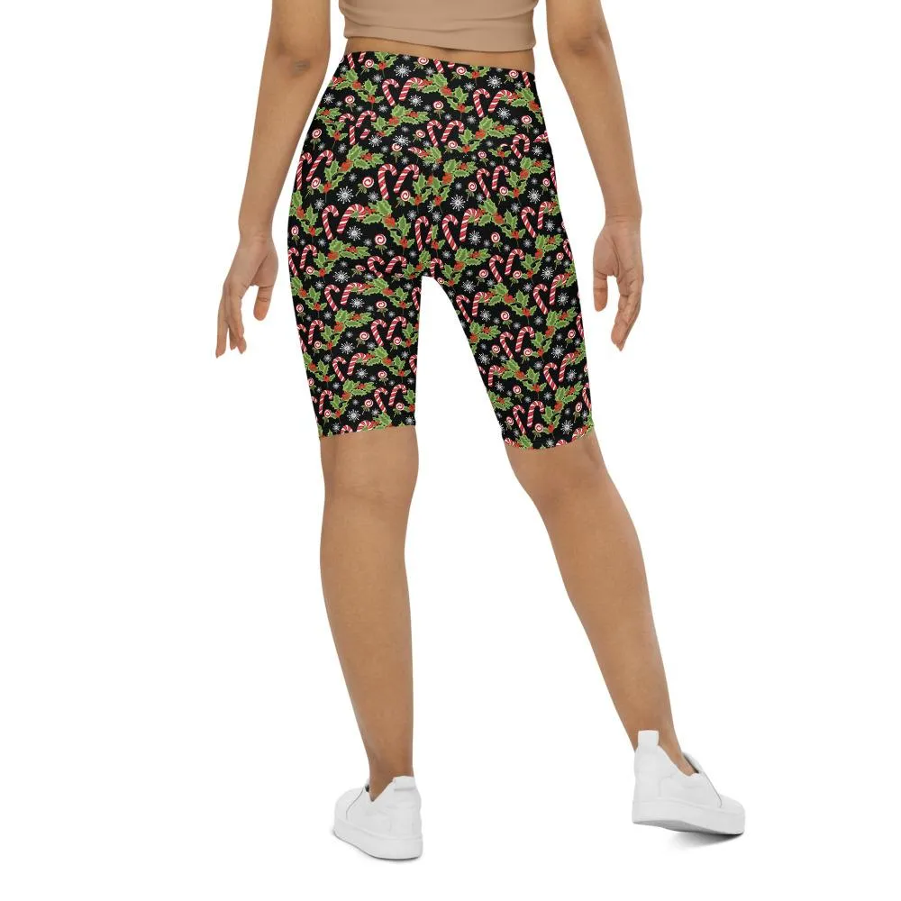 Holly Leaves with Berries Bike Shorts