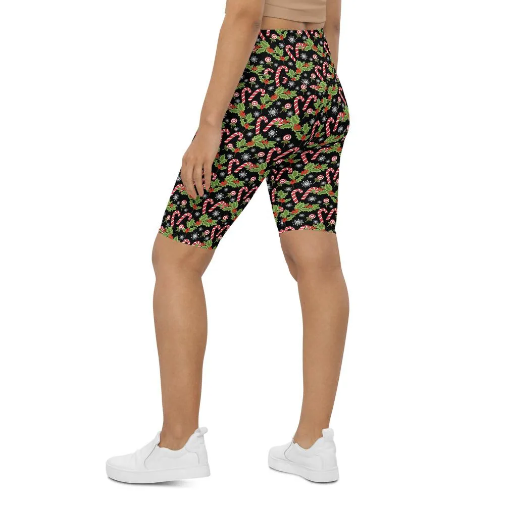 Holly Leaves with Berries Bike Shorts