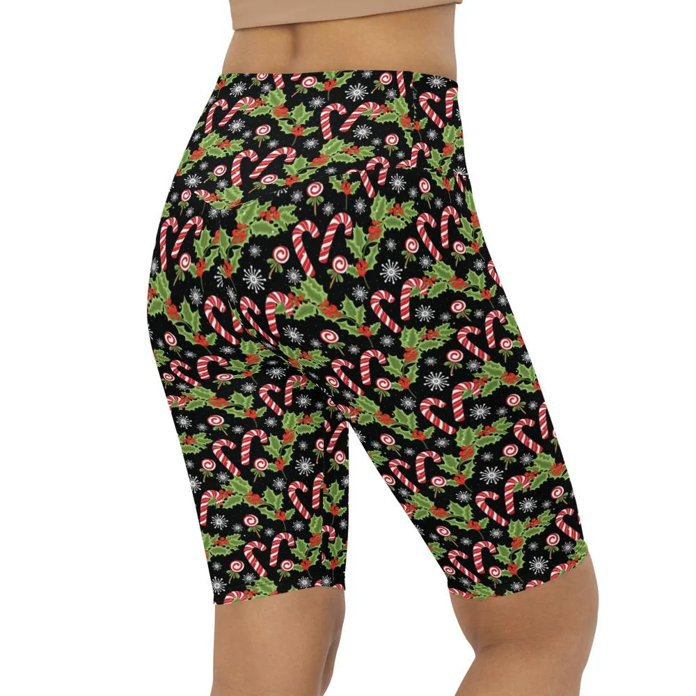 Holly Leaves with Berries Bike Shorts