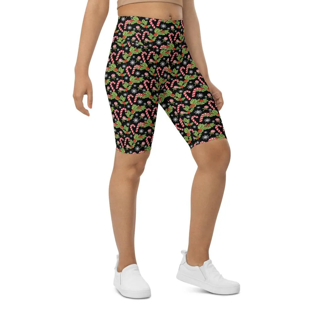Holly Leaves with Berries Bike Shorts