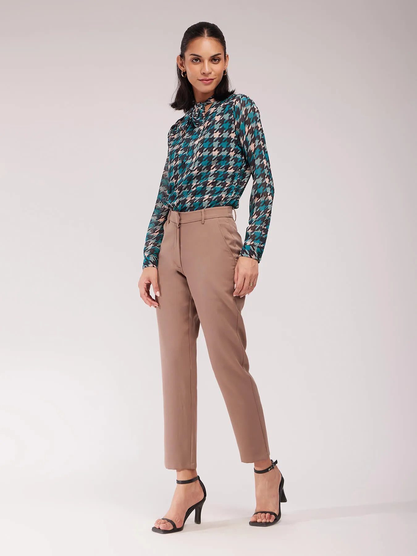 Houndstooth Print Top - Teal