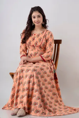 Jaipurite Anarkali Printed Flared Tie Up Party Wear Long Kurta