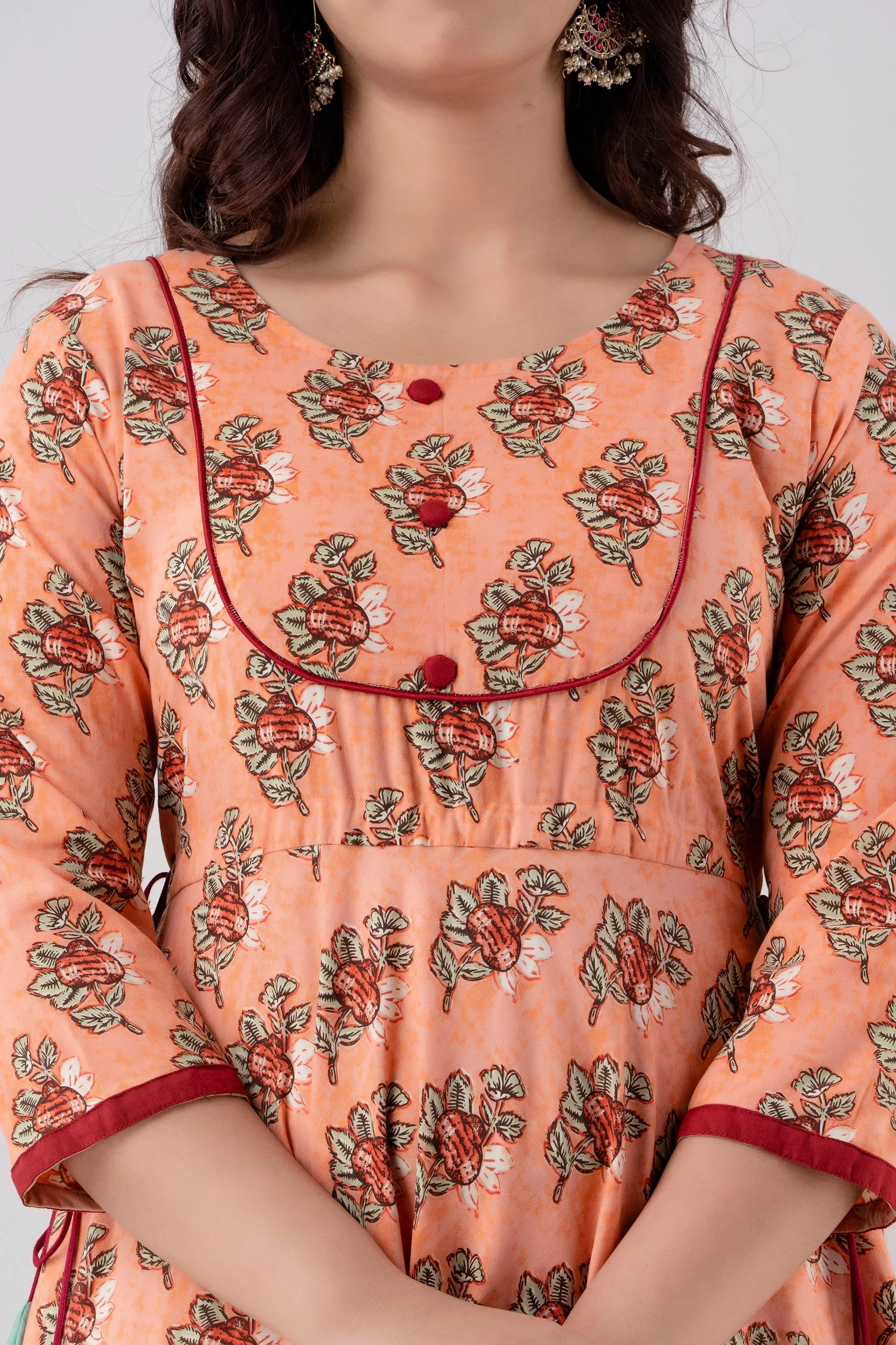 Jaipurite Anarkali Printed Flared Tie Up Party Wear Long Kurta