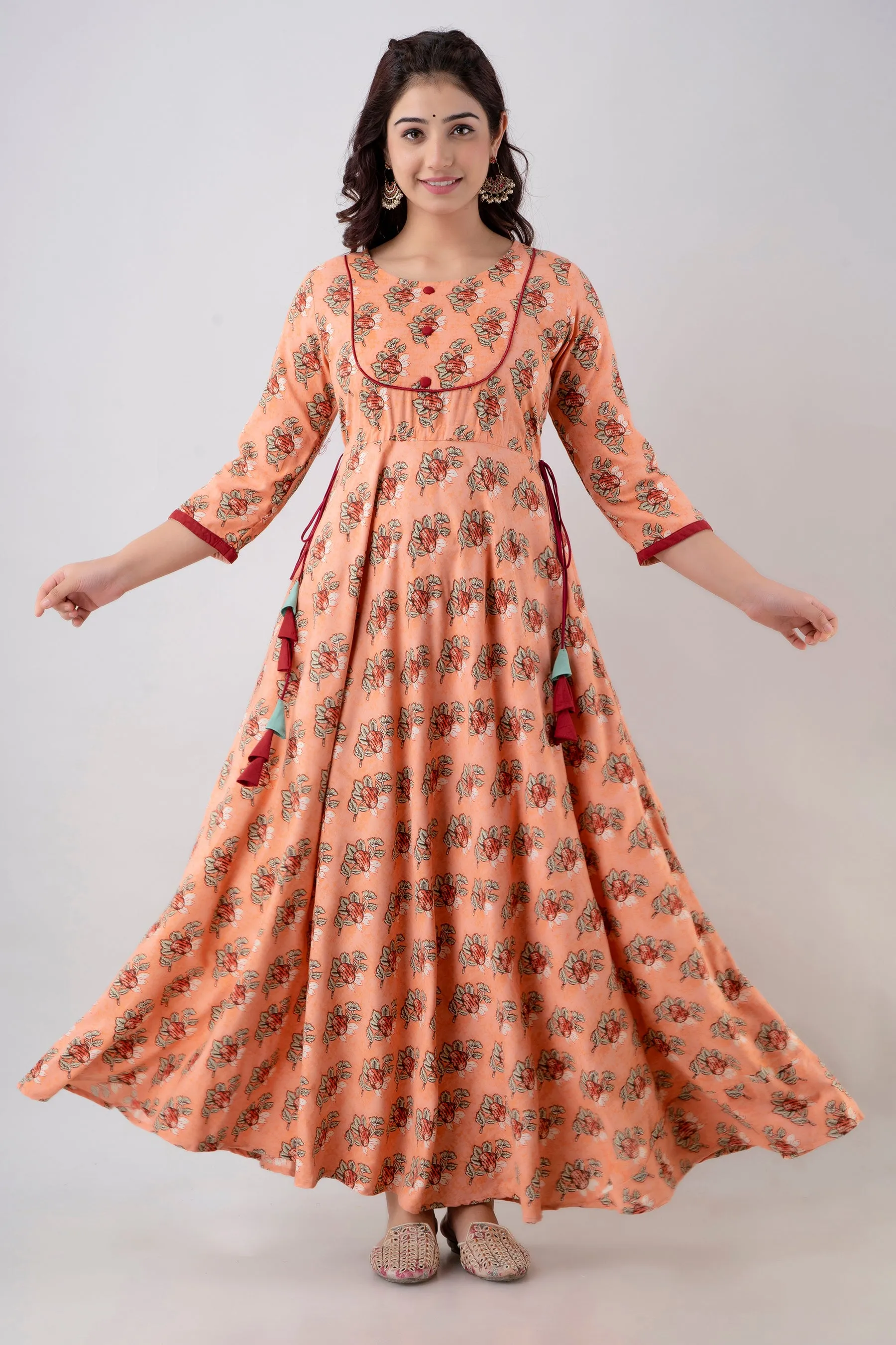 Jaipurite Anarkali Printed Flared Tie Up Party Wear Long Kurta