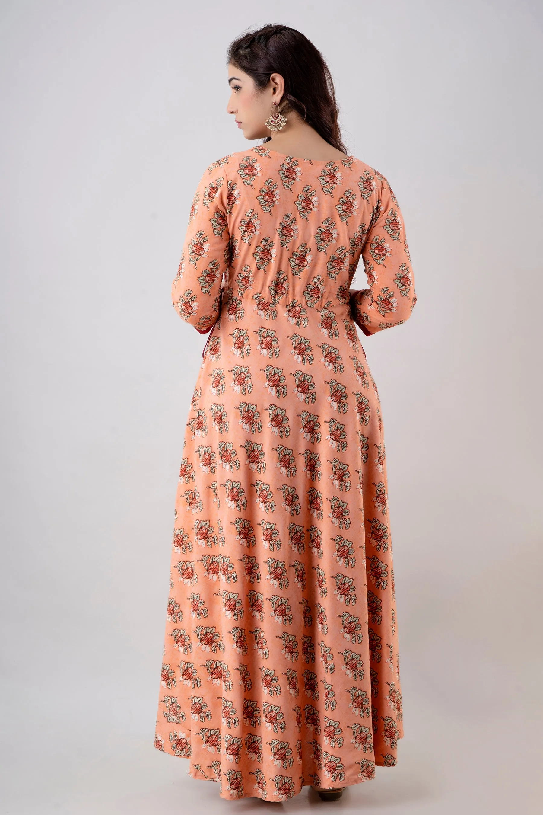 Jaipurite Anarkali Printed Flared Tie Up Party Wear Long Kurta