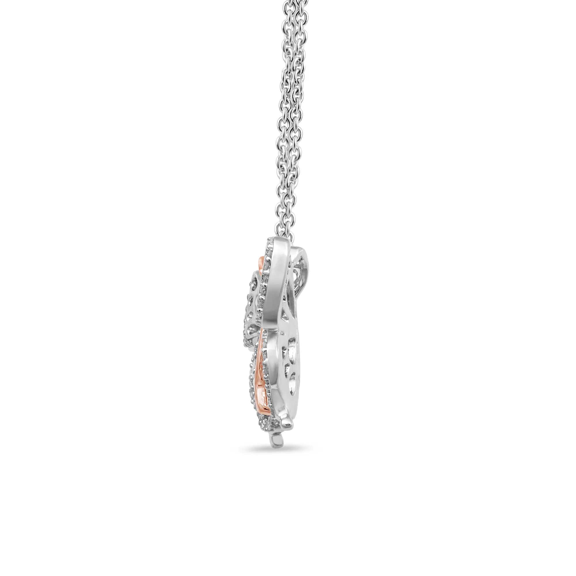 Jewelili Sterling Silver 1/10 Cttw Natural White Round Diamond Butterfly Pendant Necklace