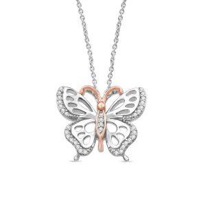 Jewelili Sterling Silver 1/10 Cttw Natural White Round Diamond Butterfly Pendant Necklace