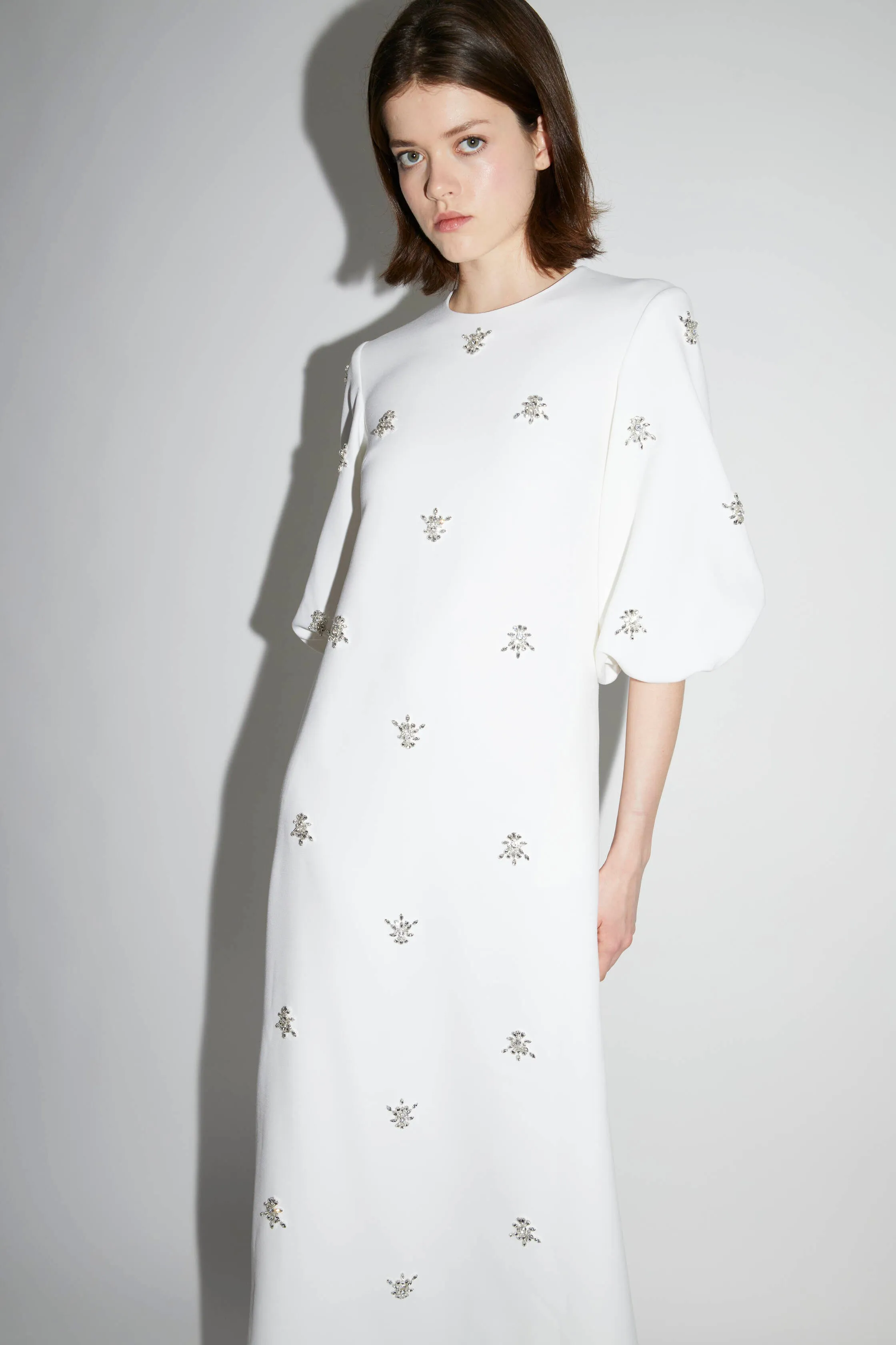 JOELLE DRESS PURE WHITE EMBELLISHED CREPE