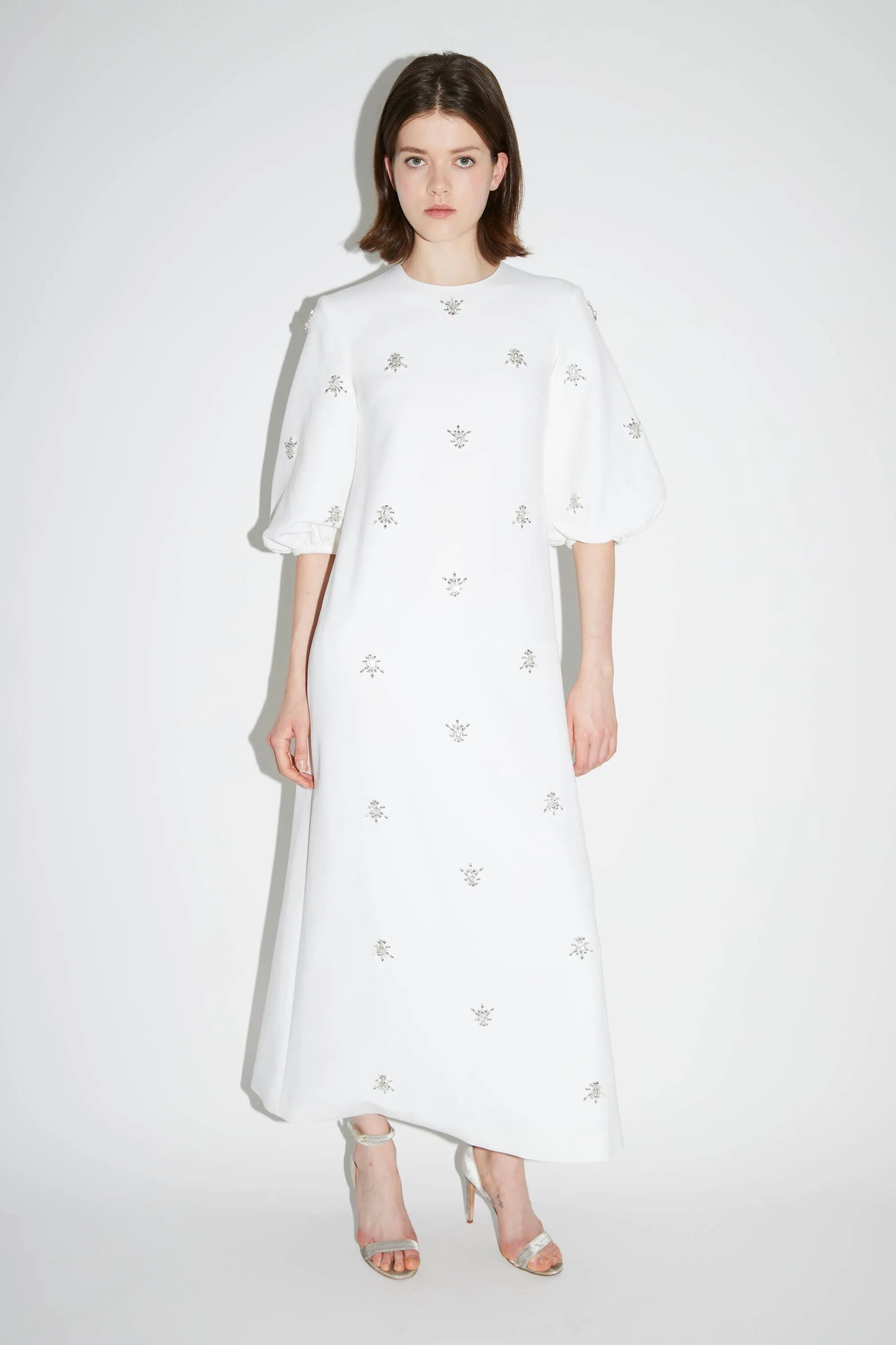 JOELLE DRESS PURE WHITE EMBELLISHED CREPE