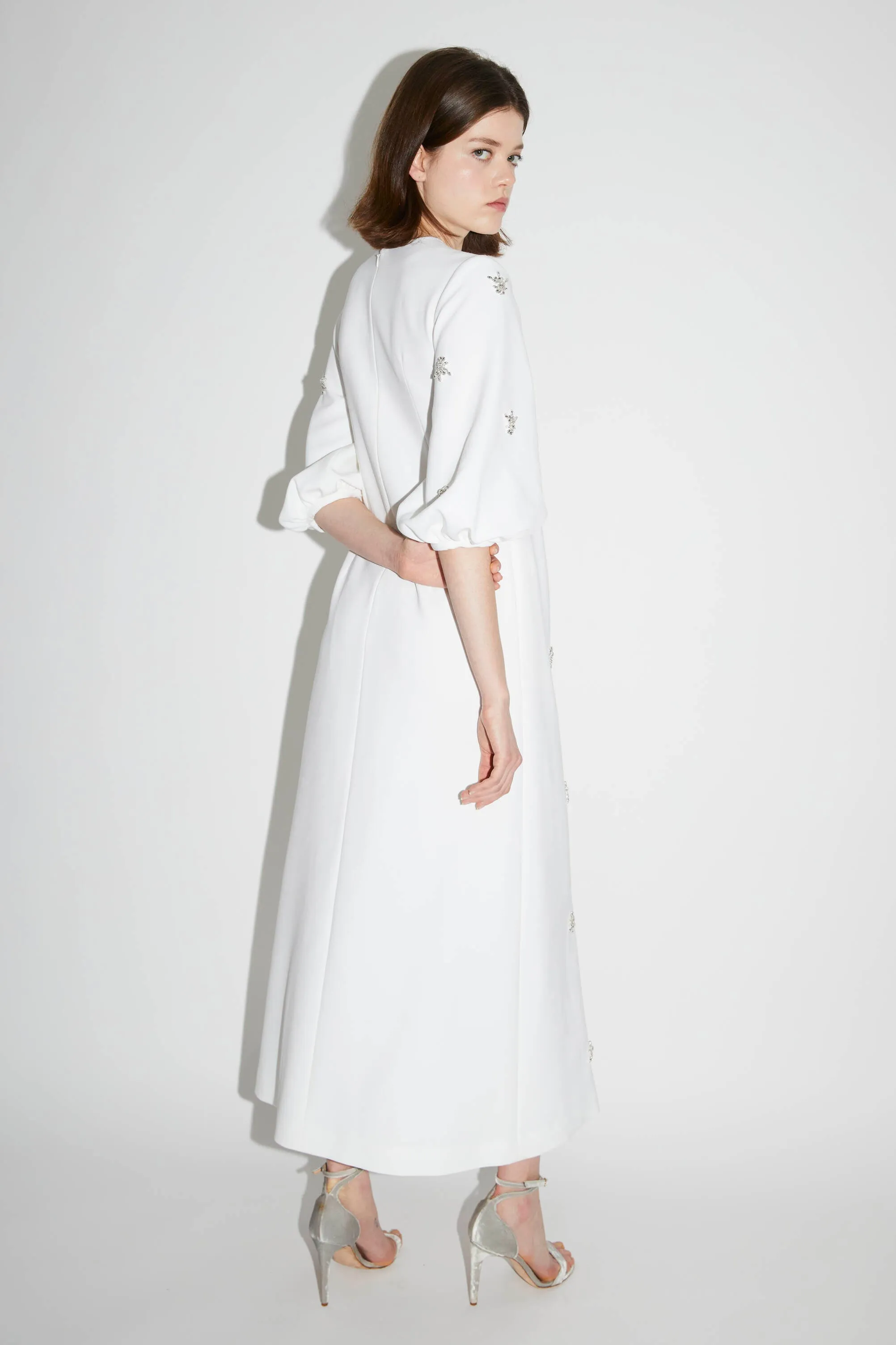JOELLE DRESS PURE WHITE EMBELLISHED CREPE
