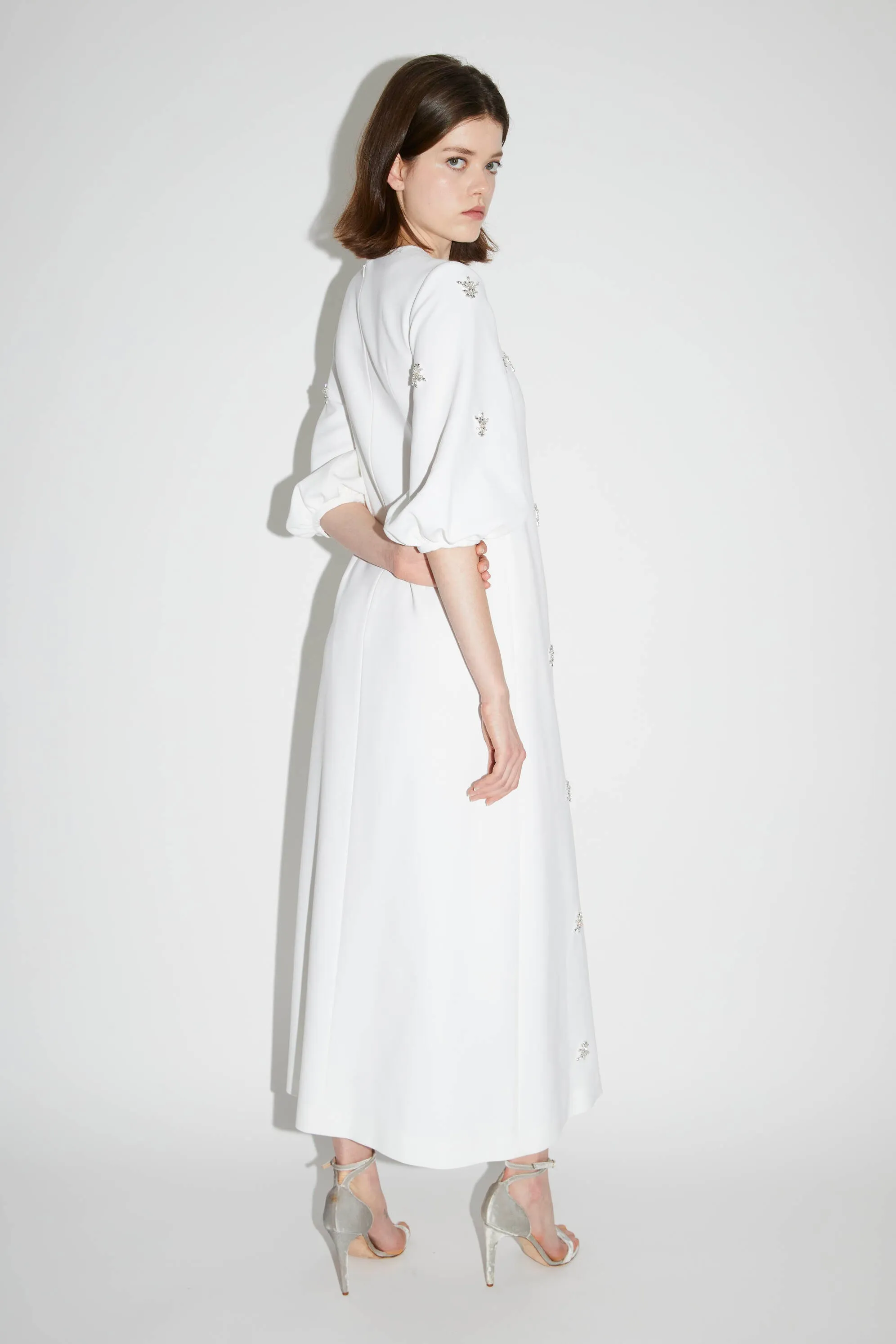JOELLE DRESS PURE WHITE EMBELLISHED CREPE