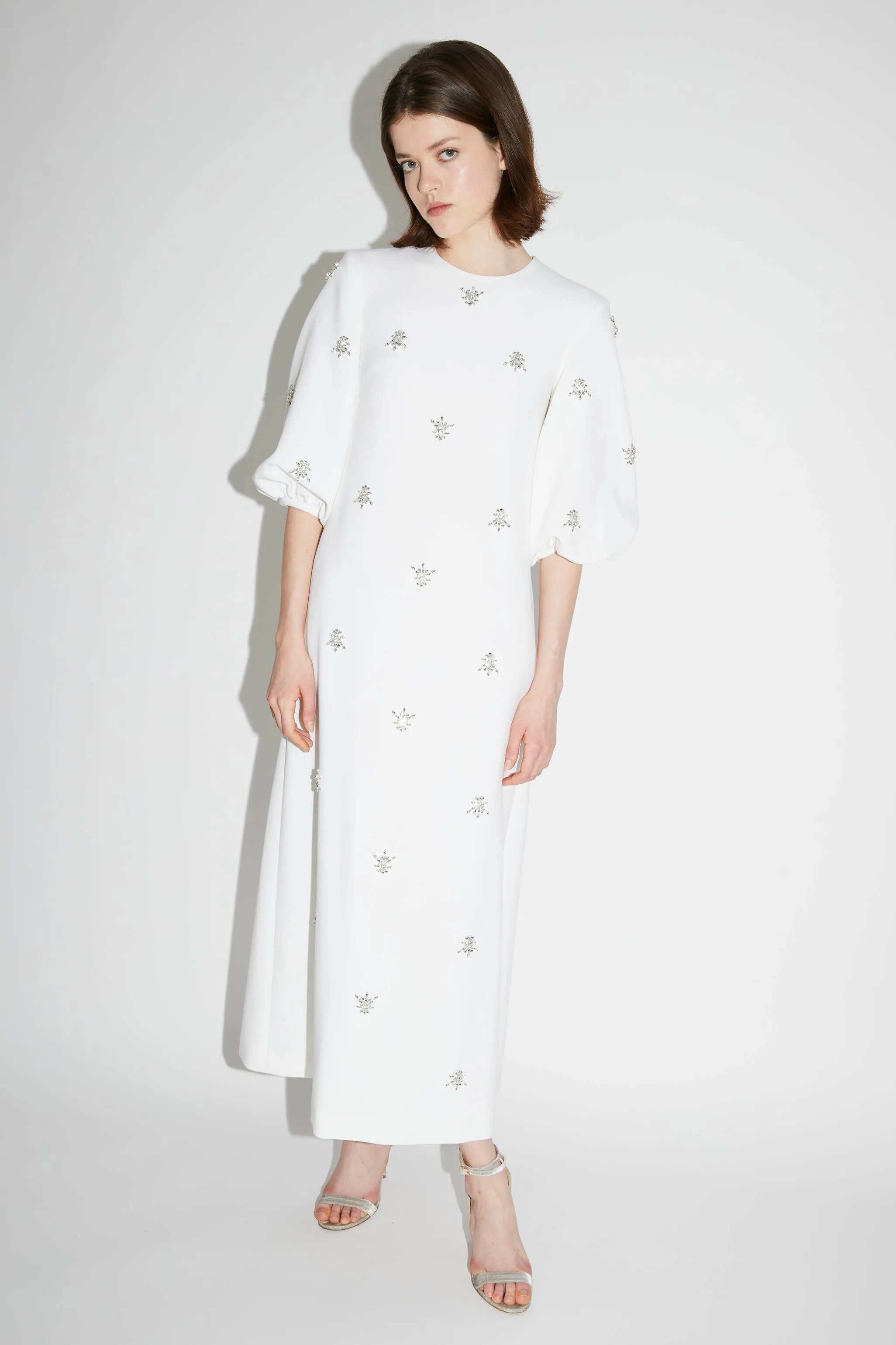 JOELLE DRESS PURE WHITE EMBELLISHED CREPE