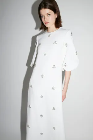 JOELLE DRESS PURE WHITE EMBELLISHED CREPE