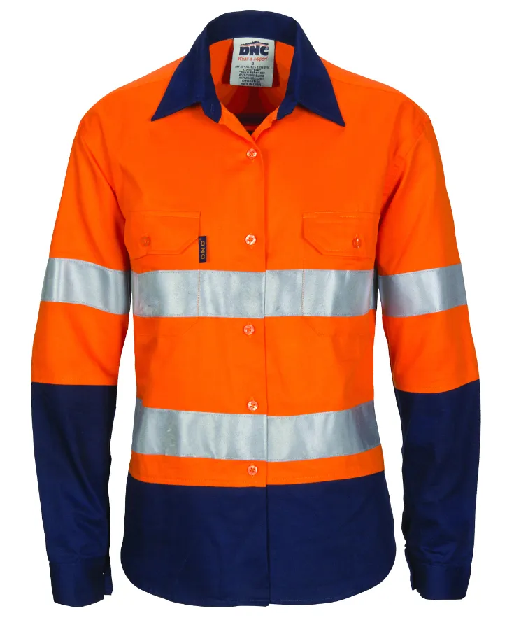 Ladies HIVIS Cool-Breeze Long Sleeve Cotton Shirt with CSR R/Tape