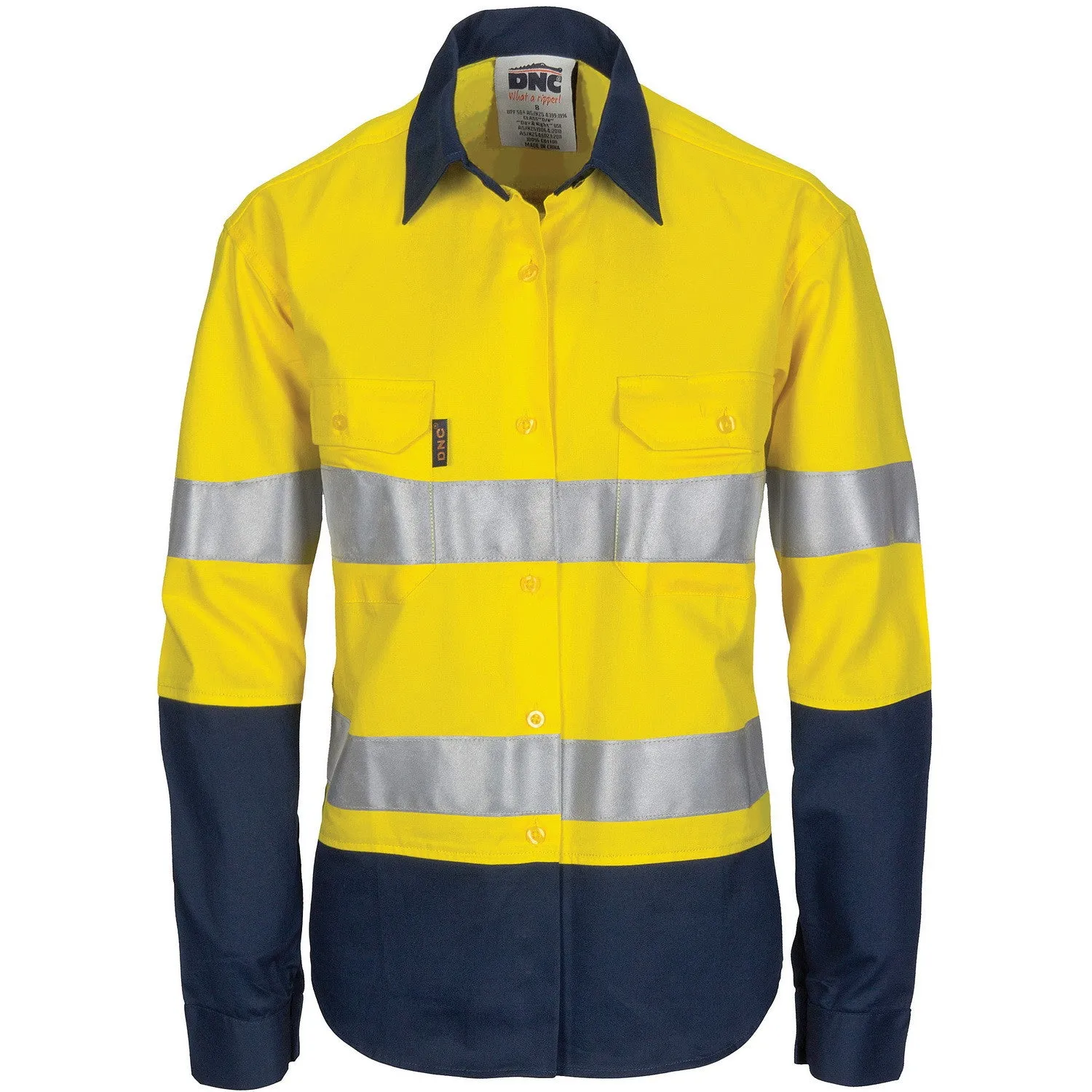 Ladies HIVIS Cool-Breeze Long Sleeve Cotton Shirt with CSR R/Tape