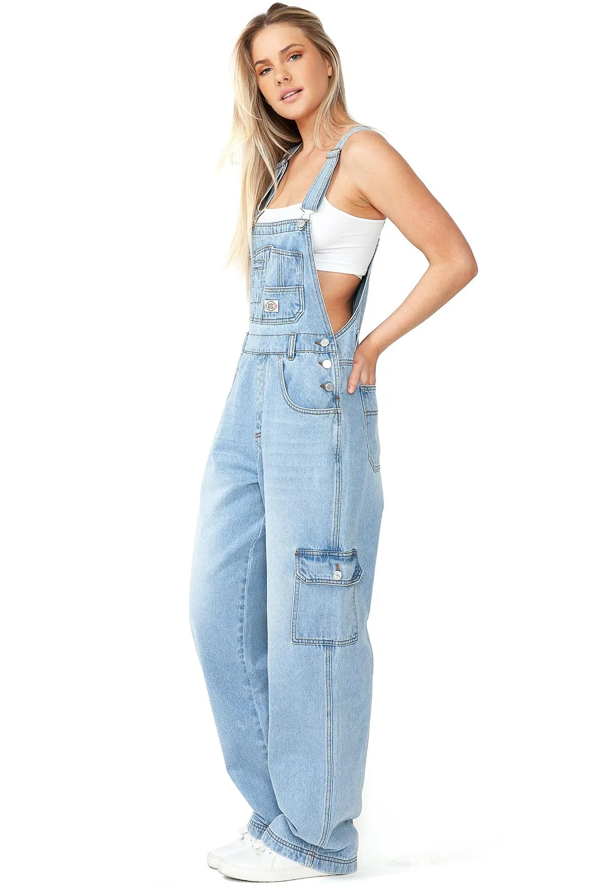 Lana Roux 90s Retro Dungaree Utility Cargo Denim Overalls