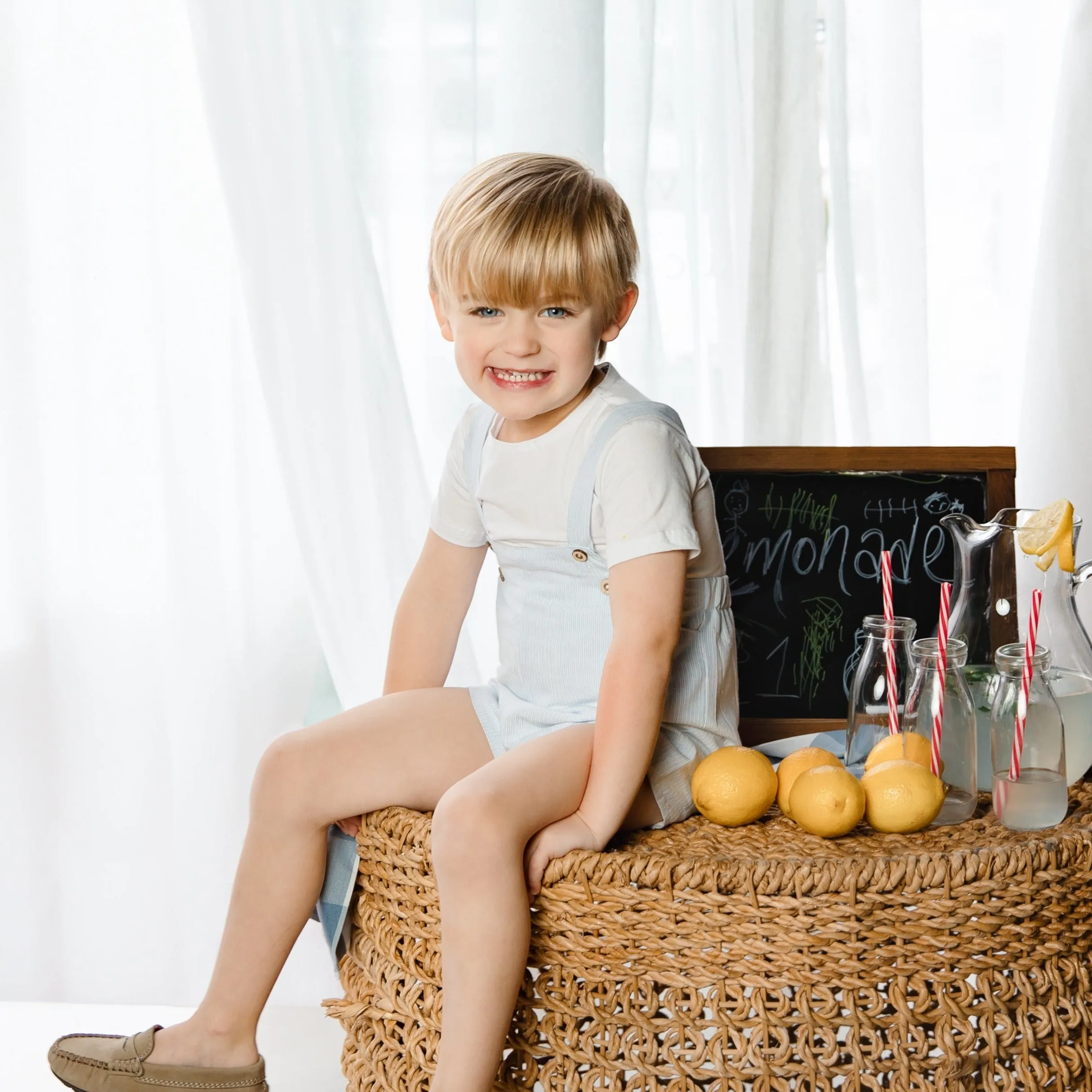Light Blue Pinstripe Boys Overalls