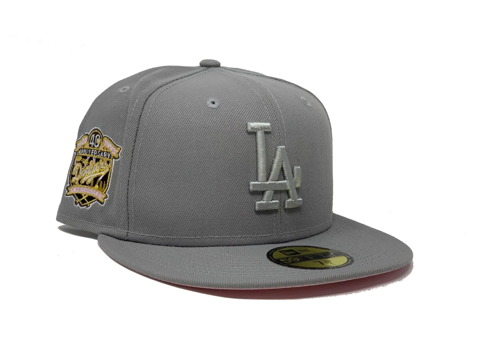 LOS ANGELES DODGERS 40TH ANNIVERSARY LIGHT GRAY PINK BRIM NEW ERA FITTED HAT