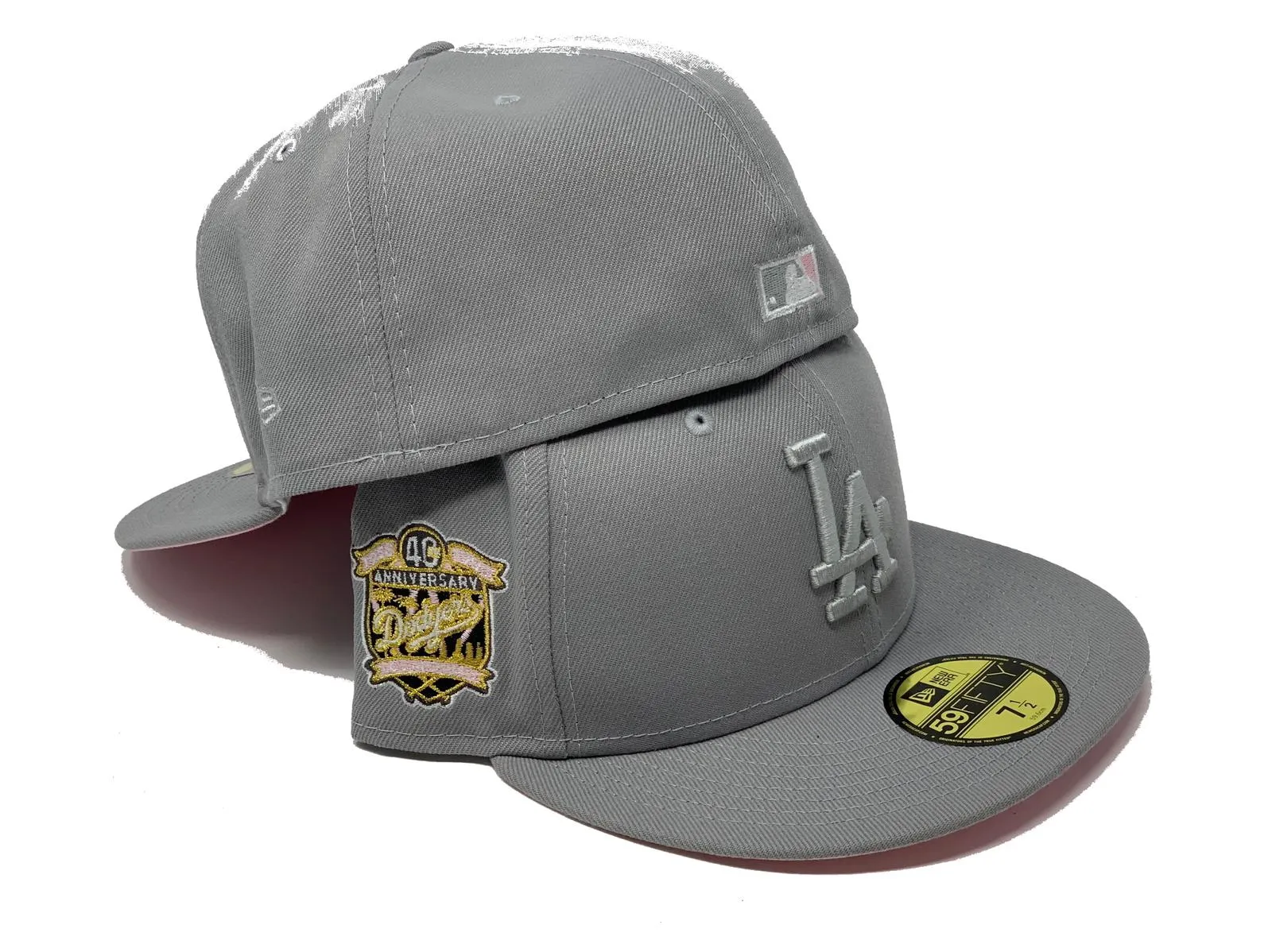 LOS ANGELES DODGERS 40TH ANNIVERSARY LIGHT GRAY PINK BRIM NEW ERA FITTED HAT
